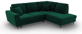 Zelená zamatová rozkladacia/s úložným priestorom rohová pohovka (pravý roh/do L) Kyoto – Cosmopolitan Design