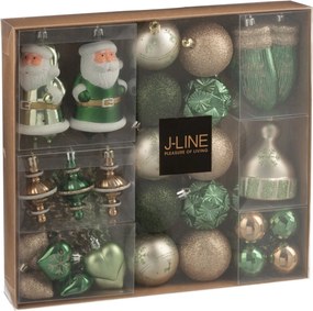 Box 45 vánočních plastových ozdob mátově zelené a ecru – 30*6*30 cm
