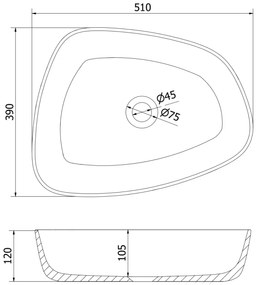 Mexen Ono, umývadlo na dosku z konglomerátu 51 x 39 cm, čierna matná, 23045171