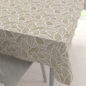 Biante Dekoračný obdĺžnikový obrus Leona LN-168 Biele listy na svetlo hnedom 60x100 cm