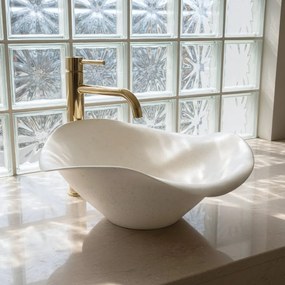 Rea ART, keramické umývadlo na dosku 390x390x160 mm, ručná výroba, model HM-35B, imitácia kemeňa-béžová, REA-U1959