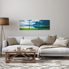Obraz jazera s horami (s hodinami) (90x30 cm)