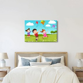 Obraz - Deti púšťajú draka (90x60 cm)