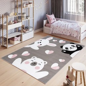 Detský koberec PINKY DE78A Bear Panda Rabbit sivý