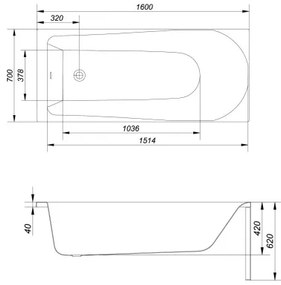 Cersanit Flavia akrylátová vaňa 160x70cm, biela, S301-106
