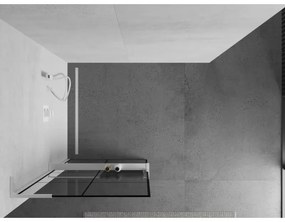 Mexen Kioto+ L, sprchová zástena Walk-In s poličkou a vešiakom 90 x 200 cm, 8mm číre sklo čierny vzor, biely profil, 800-090-123-20-77
