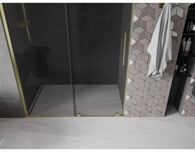 Mexen Velar, posuvné sprchové dvere do otvoru 130 cm, 8mm šedé sklo, zlatá matná, 871-130-000-41-55