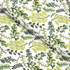 Biante Bavlnený štvorcový obrus Sandra SA-426 Zelené vetvičky s lístkami na bielom 80x80 cm