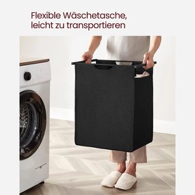 Kôš na bielizeň, s poličkou, 65 l, vysúvateľný, rustikálna hnedá a čierna farba