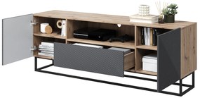 TV stolík Asha 167 cm na čiernom podstavci s otvorenou policou - artisan / rivier stone mat