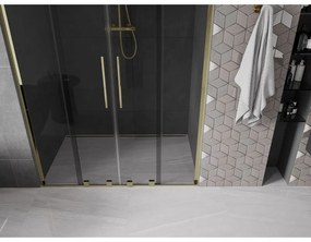 Mexen Velar L Duo, posuvné sprchové dvere do otvoru 160 cm, 8mm šedé sklo, zlatá lesklá, 871-160-003-42-50