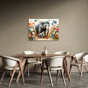 Sklenený obraz - Slonia mama, akvarel (70x50 cm)
