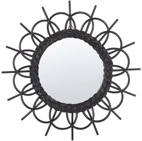 Nástenné ratanové zrkadlo ⌀ 60 cm čierne TELAKIA Beliani
