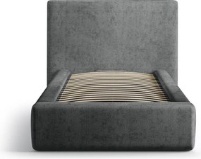 Tmavosivá čalúnená jednolôžková posteľ s úložným priestorom s roštom 90x200 cm Amy – Micadoni