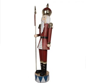 Červená kovová dekorácia socha Luskáčik Merry Christmas - 67*41*203 cm
