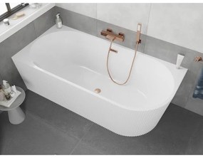 Mexen Silo, rohová voľne stojaca ryhovaná vaňa, ľavá, 170 x 80 cm, biela lesklá, medený matný prepad, 52891708000L-65