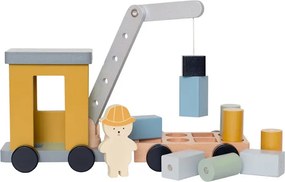 Jabadabado Drevený žeriav s prívesom a magnetickými blokmi – hračka pre deti