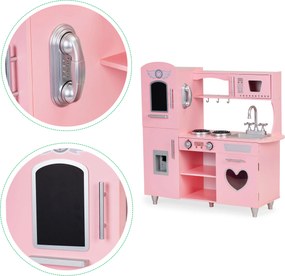 Veľká drevená detská kuchynka ECOTOYS – zvukové efekty, ružová