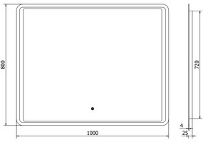 Mexen Zusa, LED kúpeľňové zrkadlo s podsvietením 100x80 cm, 6000K, ochrana proti zahmlievaniu, 9808-100-080-611-00