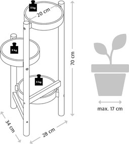 STOJAN NA KVETINÁČ WBAMB3 70X34X28 CM BIELA/HNEDÁ