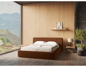 Čalúnená dvojlôžková posteľ v terakotovej farbe s úložným priestorom s roštom 160x200 cm Kiana – Makamii