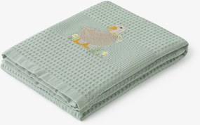 Goldea veľkonočná kuchynská vaflová utierka s výšivkou - kačica na šalviovom 50 x 70 cm