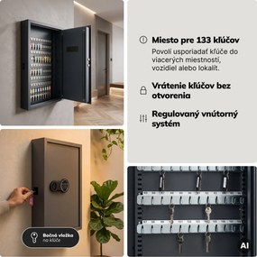 Skrinka na kľúče elektronická s vhadzovaním a kódovým zámkom, na 133 kľúčov, 430x665x130 mm: BRUCE