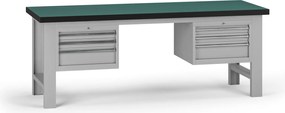 Pracovný stôl do dielne G8, 2100 x 750 x 800 mm, 2x kontejner, 6 zásuviek, sivá