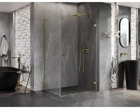 Mexen Lunar-B, pravostranný výklopný sprchový kút 90 x 70 cm, 8mm číre sklo, zlatý profil, 832-090-070-50-00-P