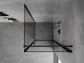 Mexen Mist-B, 1-krídlový výklopný sprchový kút, pravý, 70 x 70 cm, číre sklo-čierny rám, 8A2T-070-070-70-70-P