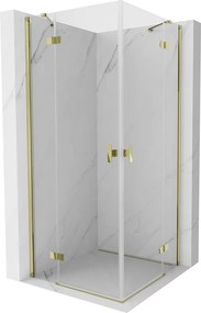 Mexen Mist-H Duo, 2-krídlový výklopný sprchový kút 95 x 95 cm, číre sklo, zlatý lesklý profil, 8A5-095L-095P-50-00