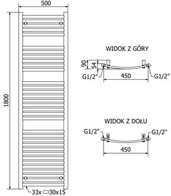 Mexen Helios, elektrické vykurovacie teleso 1800 x 500 mm, 900 W, čierna, W103-1800-500-2900-70
