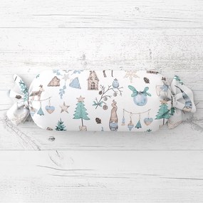 Biante Vankúš valec bonbon Sandra SA-662 Modro-zeleno-hnedý vianočný vzor 15x40 cm
