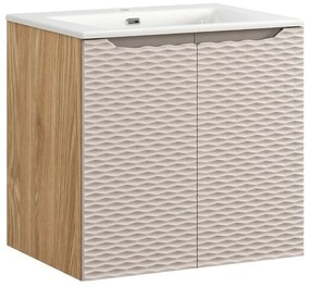 Závěsná skříňka Ocean Sky II se zápustným umyvadlem 60 cm béžová/dub olejovaný