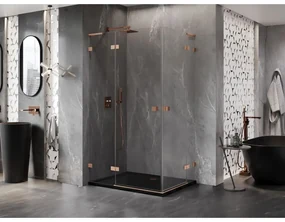 Mexen Lunar, L Duo výklopný sprchový kút 95 x 85 cm, 8mm číre sklo, profil medená matná, 834L-095-085P-65-00