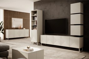 RTV skrinka Asha 200 cm s ryhovaným čelom na kovovom ráme - kašmír