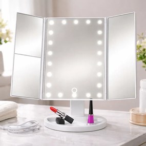 VERK Zrkadlo trojpanelové s LED Dot osvetlením - biele