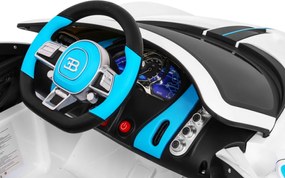 Ramiz Bugatti Divo autíčko na batérie pre deti biele + diaľkové ovládanie + EVA + pomalý štart + LED MP3