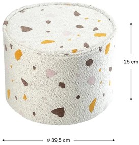 Biely detský puf z textílie buklé/ženilkový Terrazzo – Wigiwama