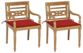 Batavia stoličky 2 ks s červenými vankúšmi tíkový masív 3062133