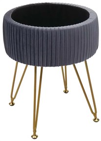 Taburetka s úložným priestorom K47- zamat, v45 x Ø35 cm - Sivá / zlatá
