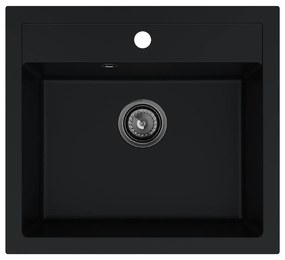 Sink Quality Ferrum, kuchynský granitový drez 565x510x205 mm + čierny sifón, čierna, SKQ-FER.C.1K60.XB