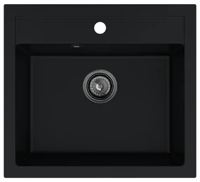 Sink Quality Ferrum, kuchynský granitový drez 565x510x205 mm + čierny sifón, čierna, SKQ-FER.C.1K60.XB