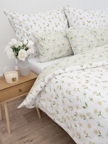 Predĺžené bavlnené obliečky Renforcé - Sedmokrásky sivozelené/biele