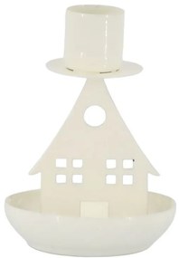Krémový antik svietnik domček na úzku sviečku - Ø 7*10 cm