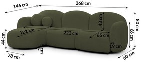Zelená rohová pohovka z textílie buklé (ľavý roh/s leňoškou) Orbit – Ropez
