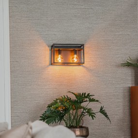 Priemyselná nástenná lampa čierna s poličkou 2-svetlo - Cage Rack