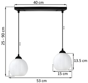Závesné svietidlo Costa, 2x biele sklenené tienidlo, b