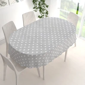 Biante Dekoračný oválny obrus Porto PRT-018 Biele bodky na sivom režnom 130x160 cm