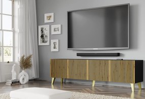 TV skrinka/stolík F 4D 200 Rowanna (čierna + dub artisan + zlatá). Akcia -22%. Vlastná spoľahlivá doprava až k Vám domov. 1125081